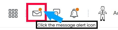 The envelope icon to access D2L email messaging is highlighted