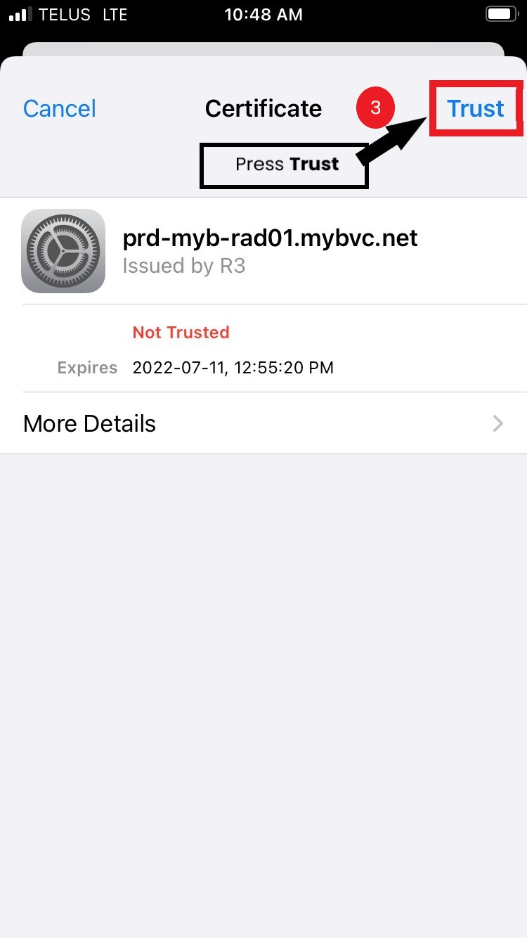 Apple certificate Trust button