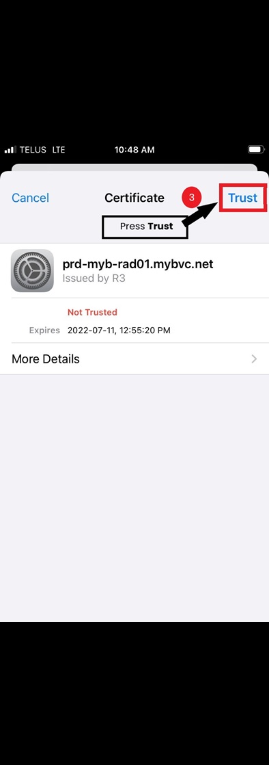 Apple certificate Trust button